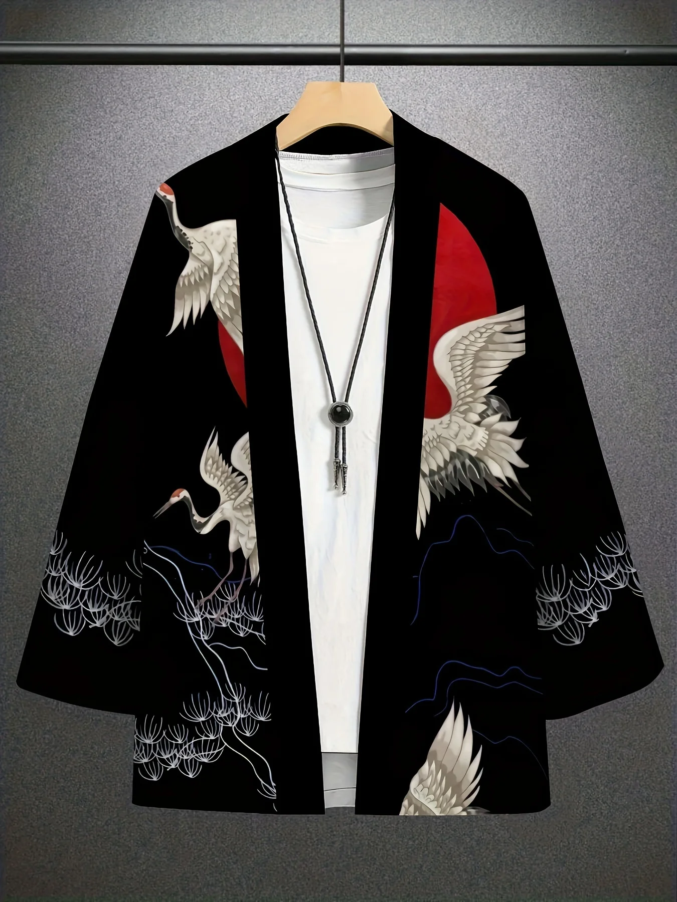 Men's Traditional Print Loose-Fit Kimono Casual Summer Beachwear Men's Cape Lightweight Polyester Kimono Style Streetwear