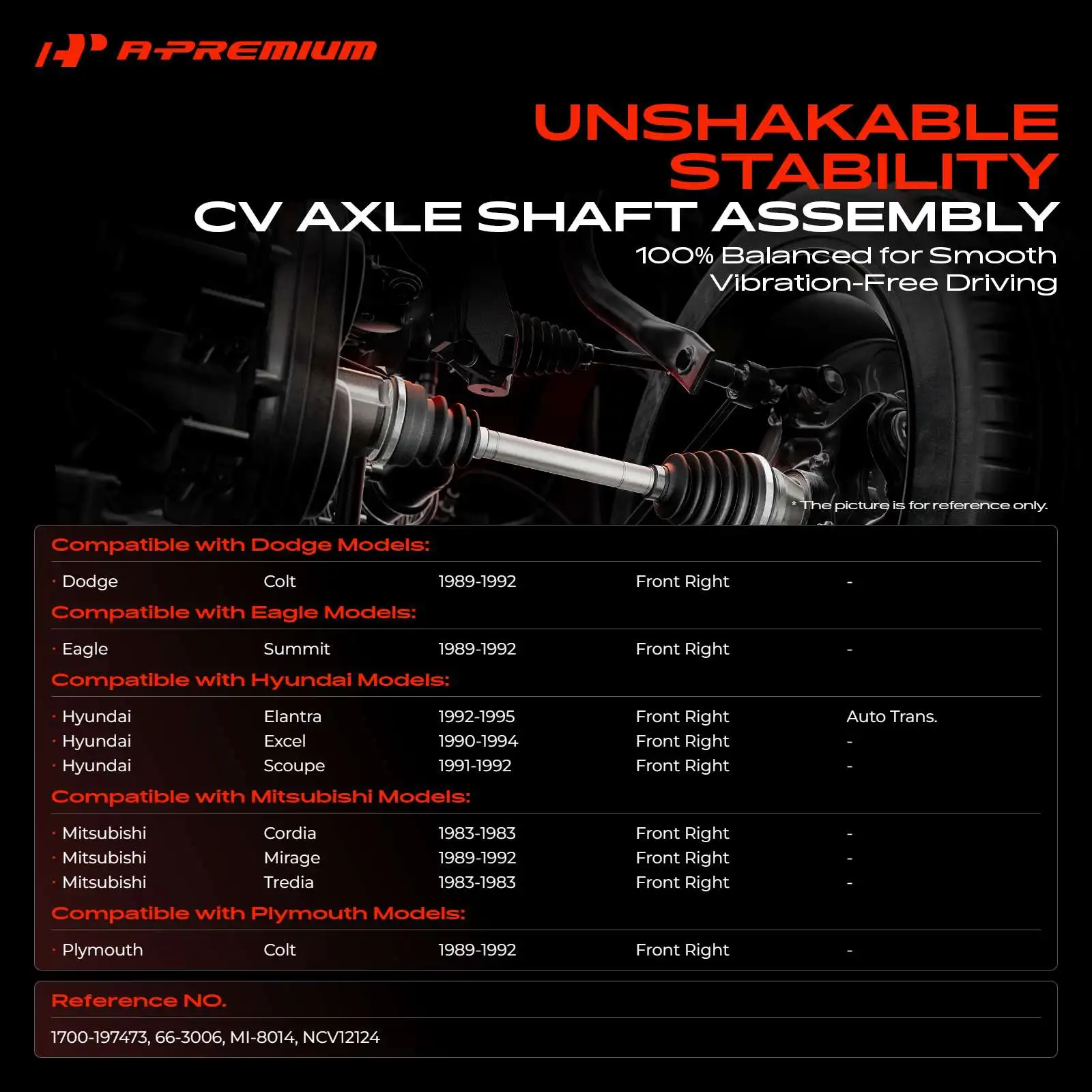 A-Premium Front Passenger Side CV Axle Shaft Assembly for Hyundai Elantra 1992-1995 Excel Mitsubishi Mirage 1989-1992 Dodge Colt