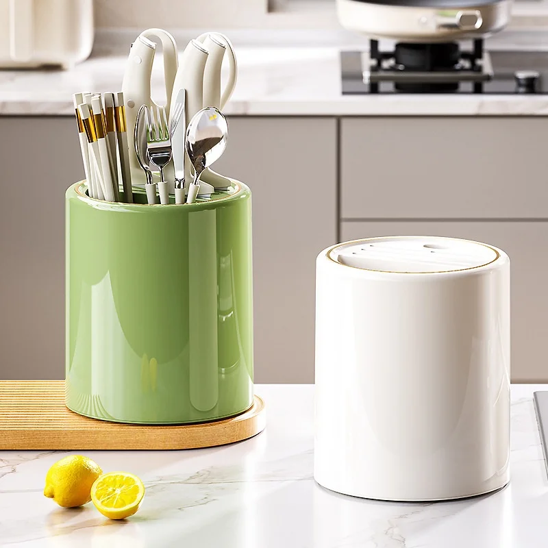 Multifunctional Kitchen Rotating Knife Holder Elegant Storage Box Drainage Chopsticks Tube Countertop Space Saver Organizer