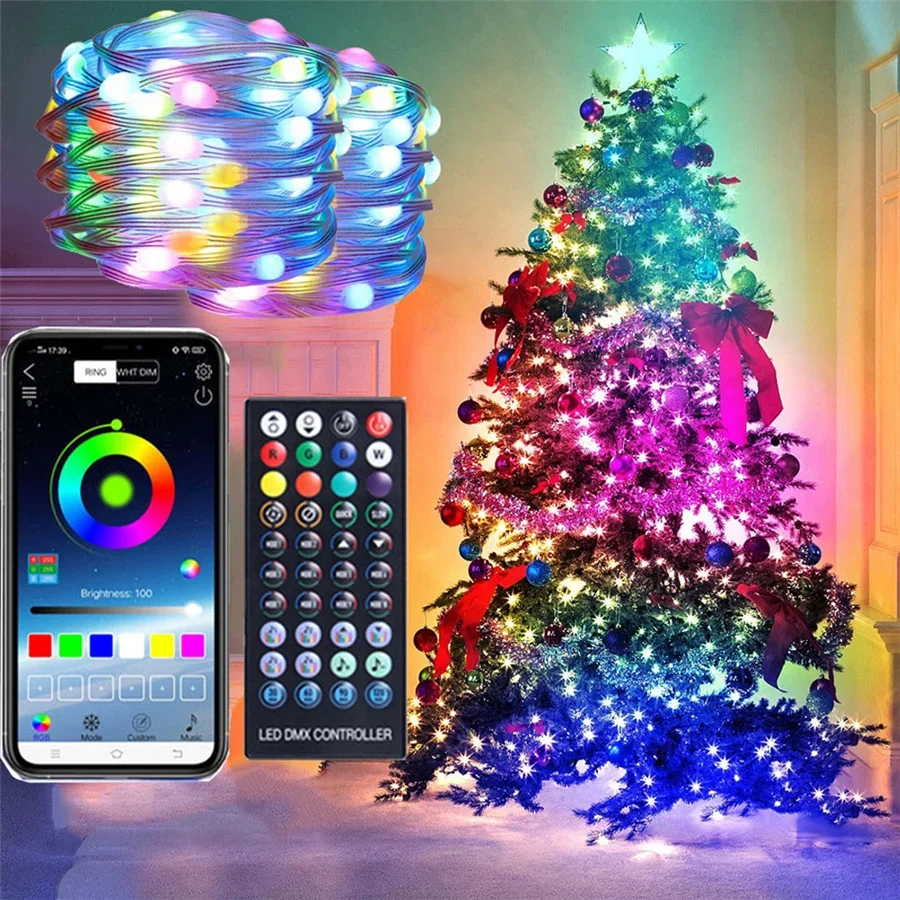 

Умная фея RGB гирлянда USB уличный водонепроницаемый светодиодный гирляндный светильник с управлением через приложение DIY цветная синхронизация музыки для декора рождественской елки