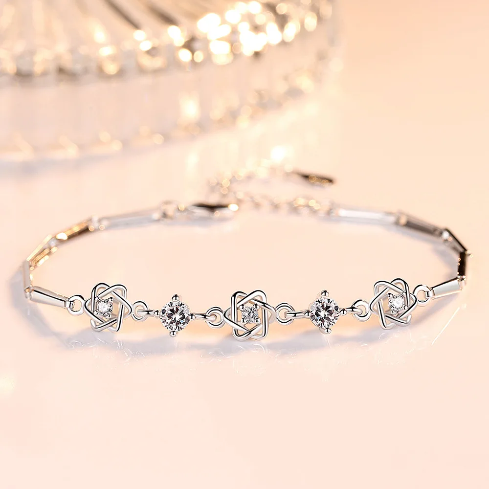 925 Sterling Silver Star of David Bracelet Pave Setting CZ Lucky Hexagram Fine Jewelry Pulseira De Prata for Women Birthday Gift