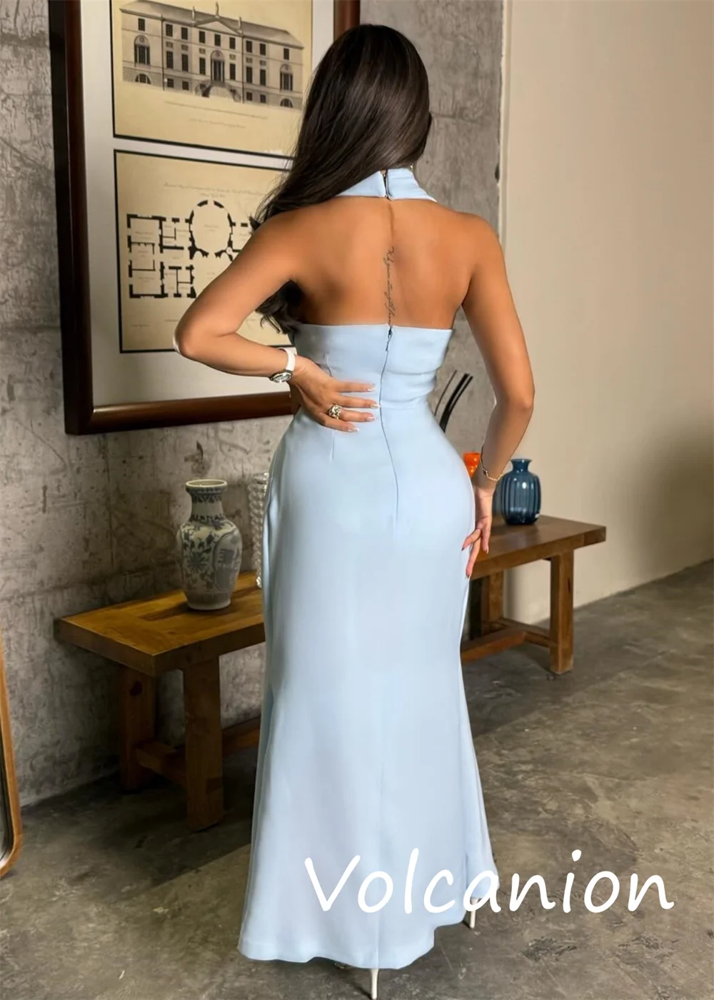 Customized Intricate Jersey Sequined Pleat A-line Backless Midi Dresses Bespoke Occasion Fashion Matching