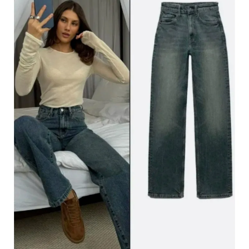 

High Waist Wide Leg Solid Jeans Women's Loose Fit Spring Autumn Winter New Style Slimming Floor Length Women Pants