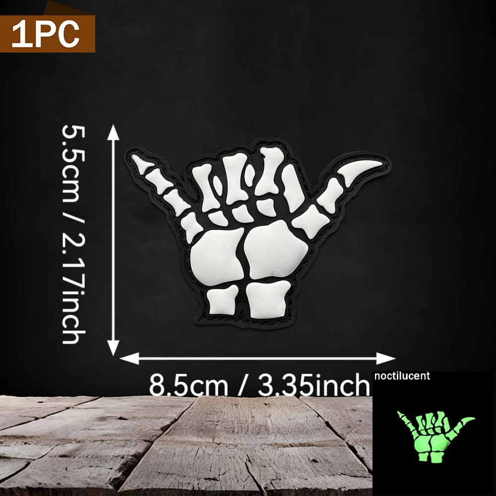 Vintage Skeleton Gesture Art Element Pvc Patch Badge with Glow-In-The-Dark Effect, Reusable and Removable, for Clothing, Bags, and Personal Items Decoration, Includes Fleece Backing