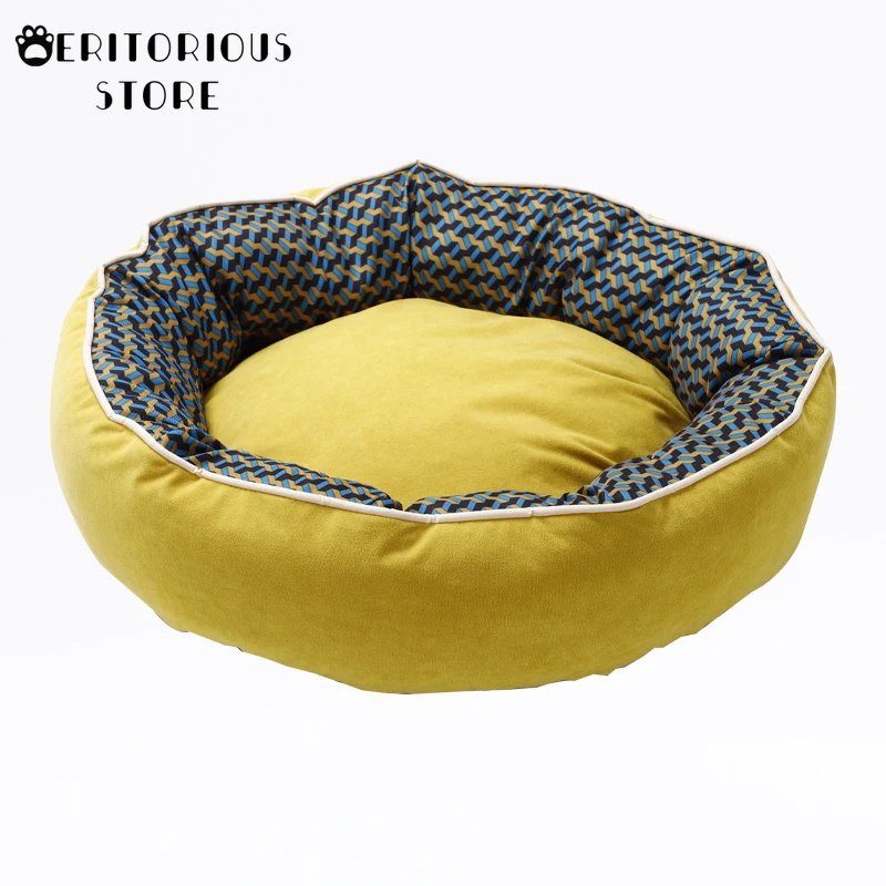 Movable Washable Pet Dog Bed Indoor Warm Kennel House Pet Cat Kennel Soft Comfortable Sleeping Cat Sleeping Round Bed Sofa Mats