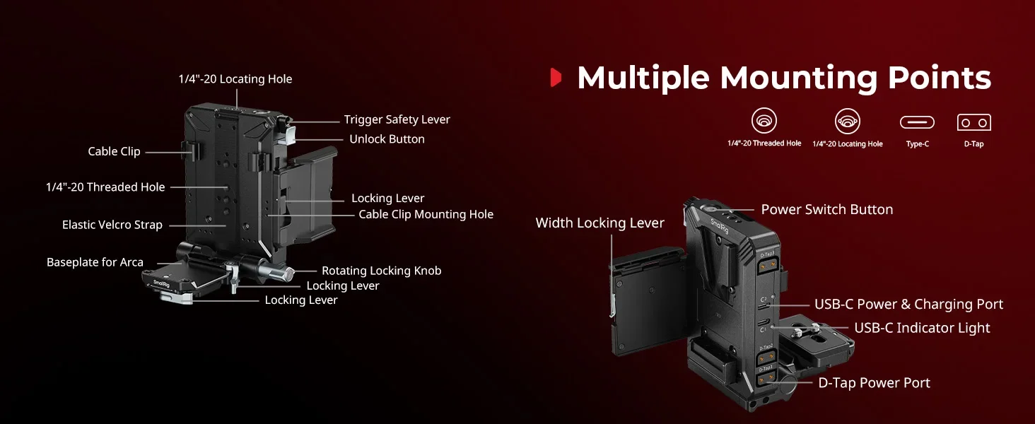 SmallRig 5227 V-Mount Batteriehalterungsplatte für die Meisten Spiegellosen Kameras mit Klappbildschirm, für Sony und Canon mit Arca-Swiss-Platte – Detail 8