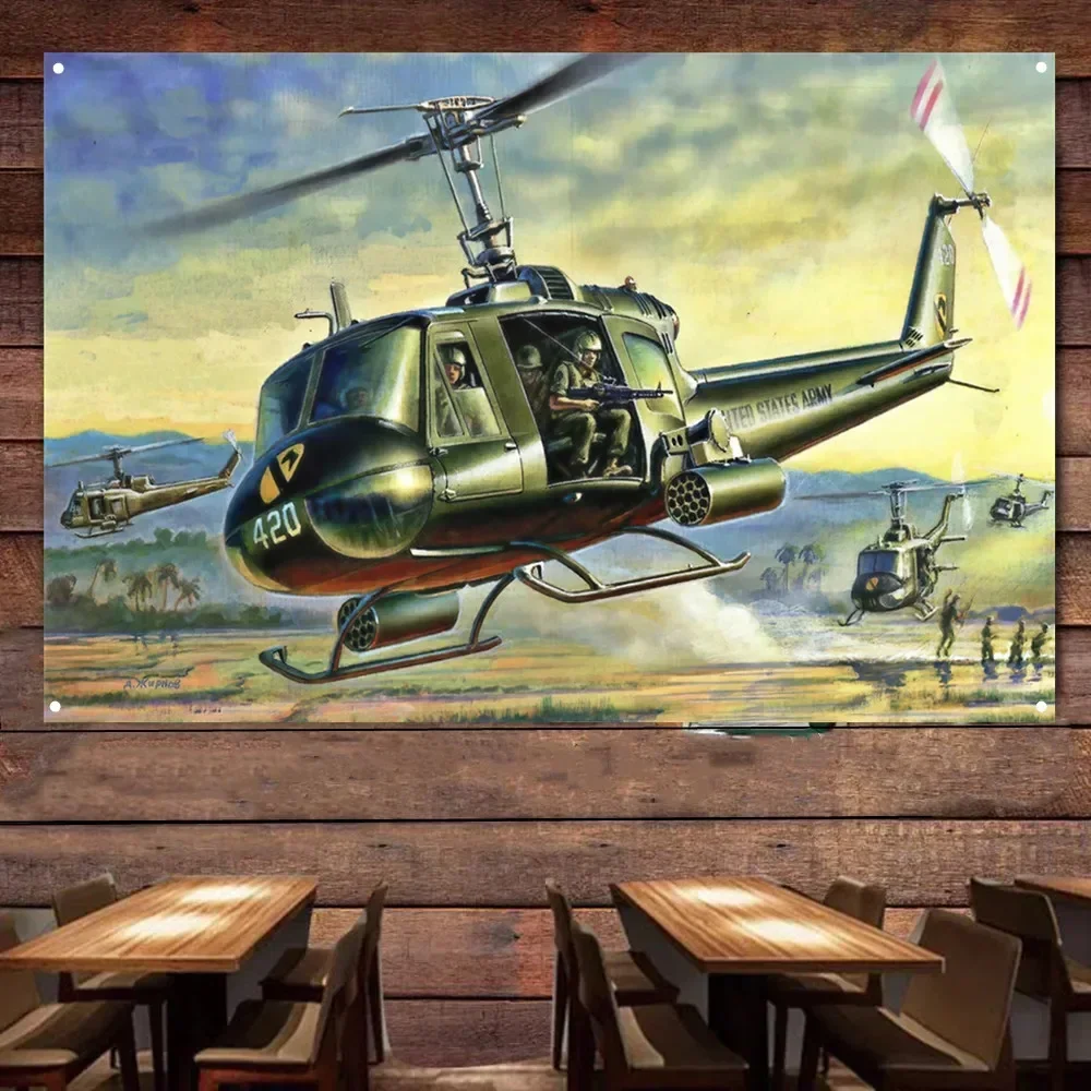 UH-1C Huey Attack Helicopter Poster Military Banner & Flag - Collectible Art Works Gift By Army Fans - Aviation Art Decorative