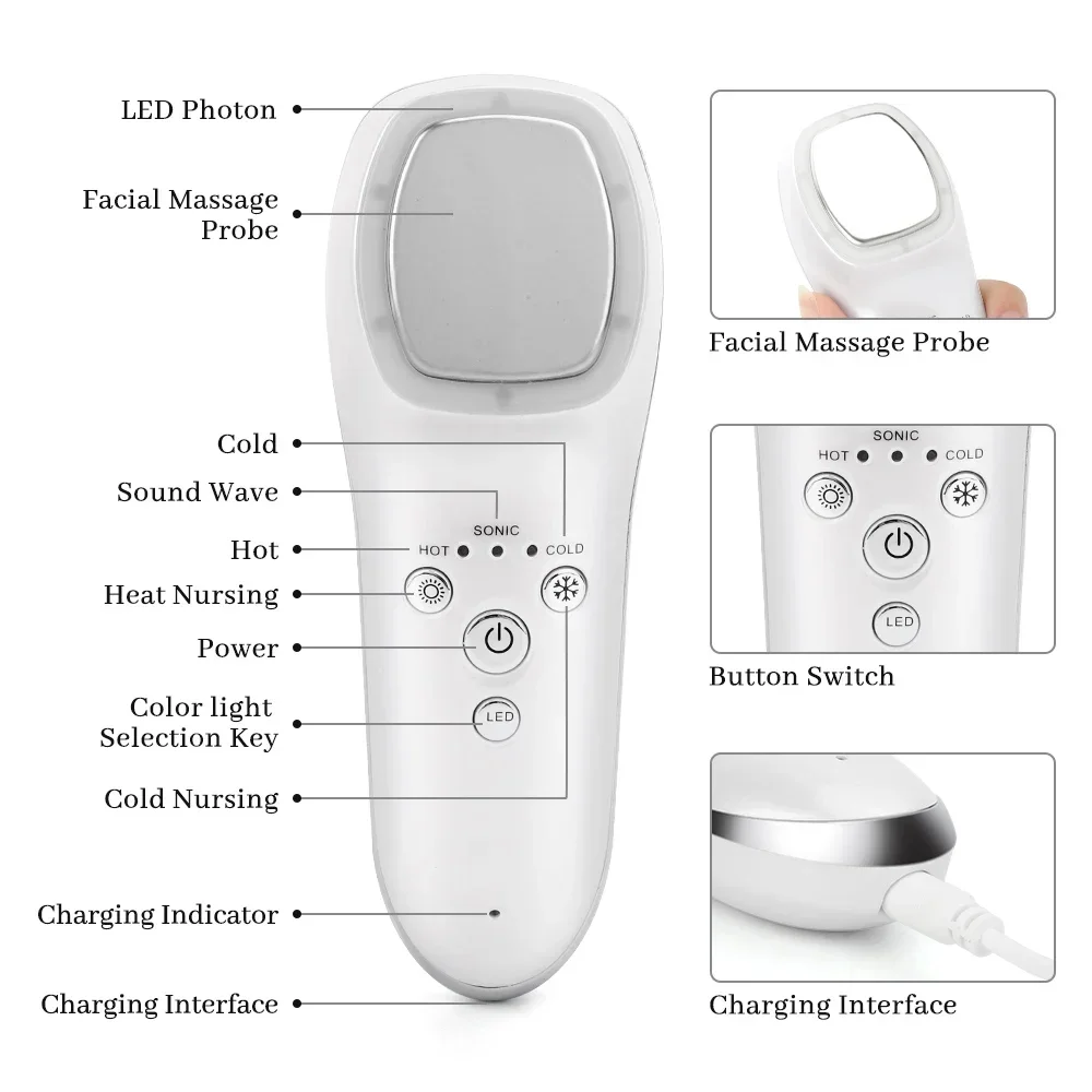 อัลตราโซนิก Cryotherapy เครื่อง LED ร้อนเย็นค้อนยกกระชับผิวหน้านวดสั่นสะเทือน Face Body Spa อุปกรณ์ความงาม Crioterapia