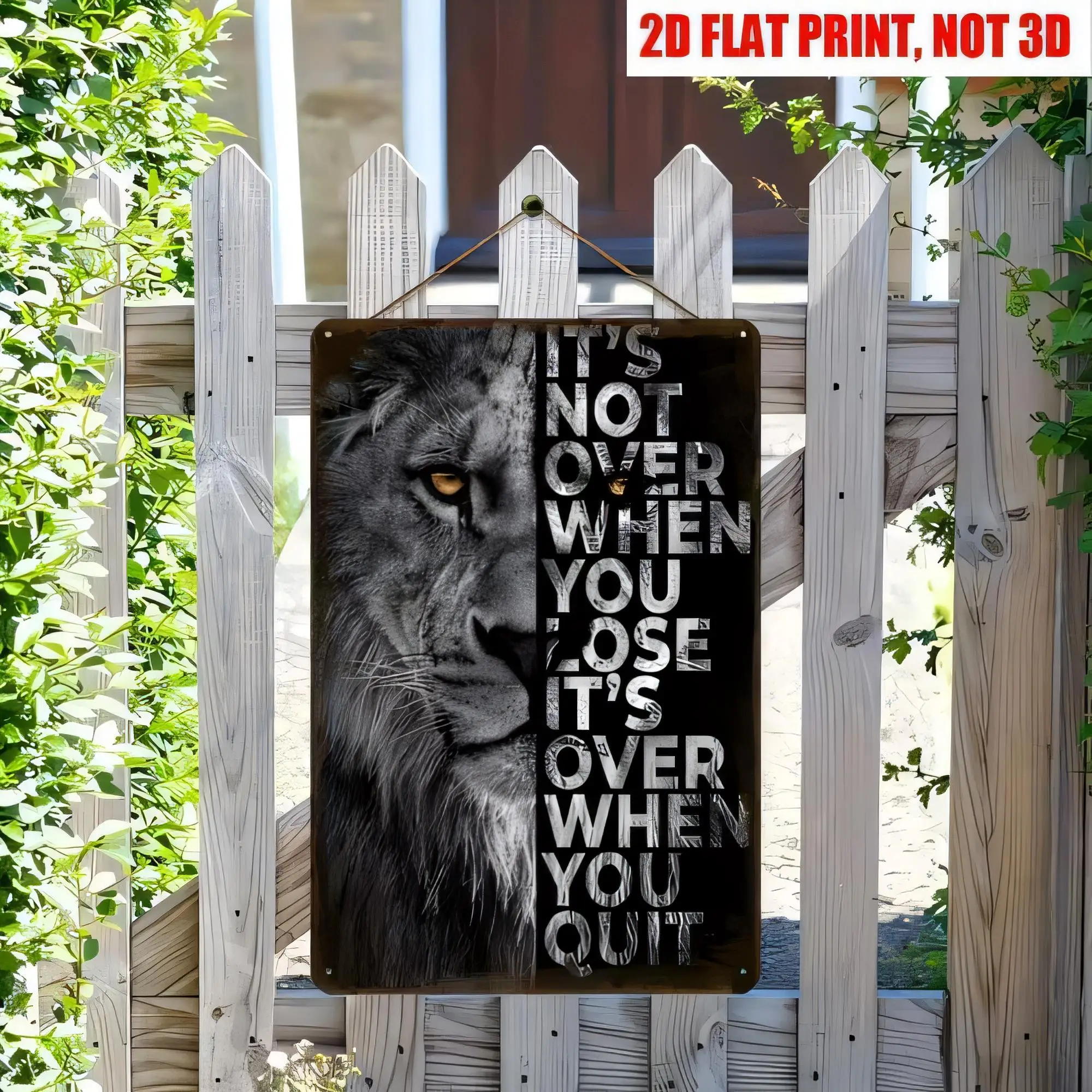 Tin Sign “This Is Not Over When You Lose It’s Over When You Quit”  Print Metal Wall Plaque Rustic Black Lion Quote Poster for Ho