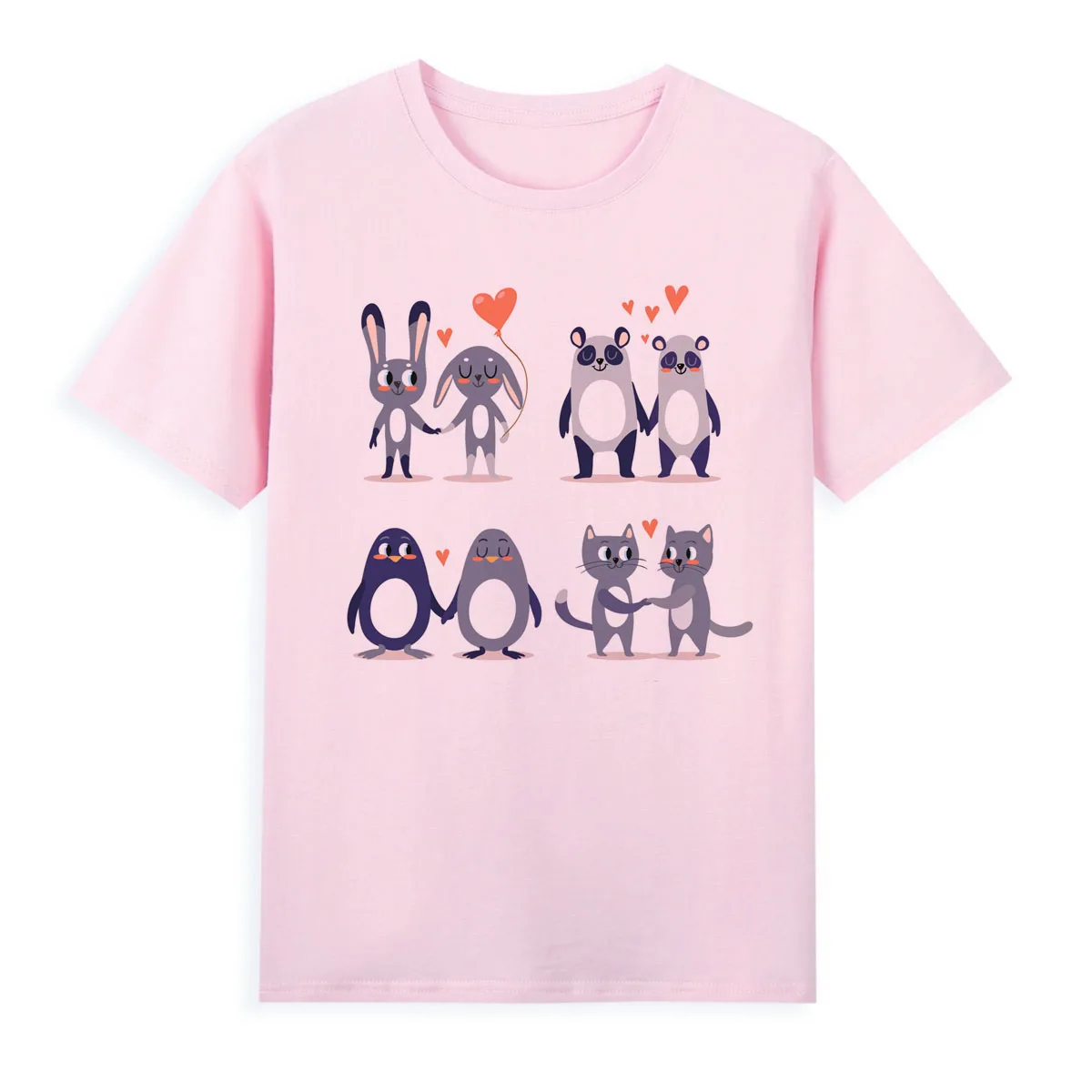 Animal Series Cartoon Couple T-shirt Summer Short Sleeve Top Female Casual Tees Cheap Women's Clothing A0131