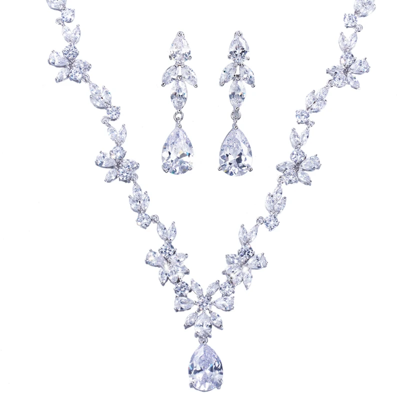 

ThreeGraces New Fashion Shiny Cubic Zirconia Elegant Bridal Wedding Party Earrings and Necklace Jewelry Set for Brides TZ964