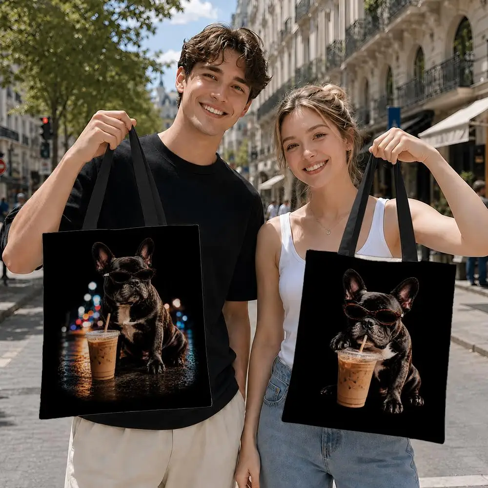 Harajuku Dog And Juice Graphics Storage Bags Canvas tote bag suitable for work school, daily commuting and other occasions