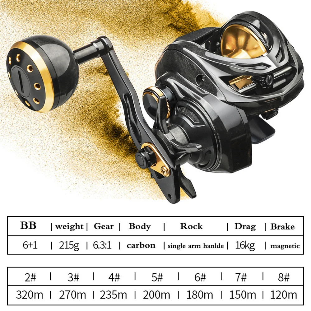 TDC30 Baitcast Fishing Reel 6+1BB Carbon Fiber Body Max Drag 16kg Lure Shake Slowly Wheel Metal for Outdoor Freshwater Saltwater