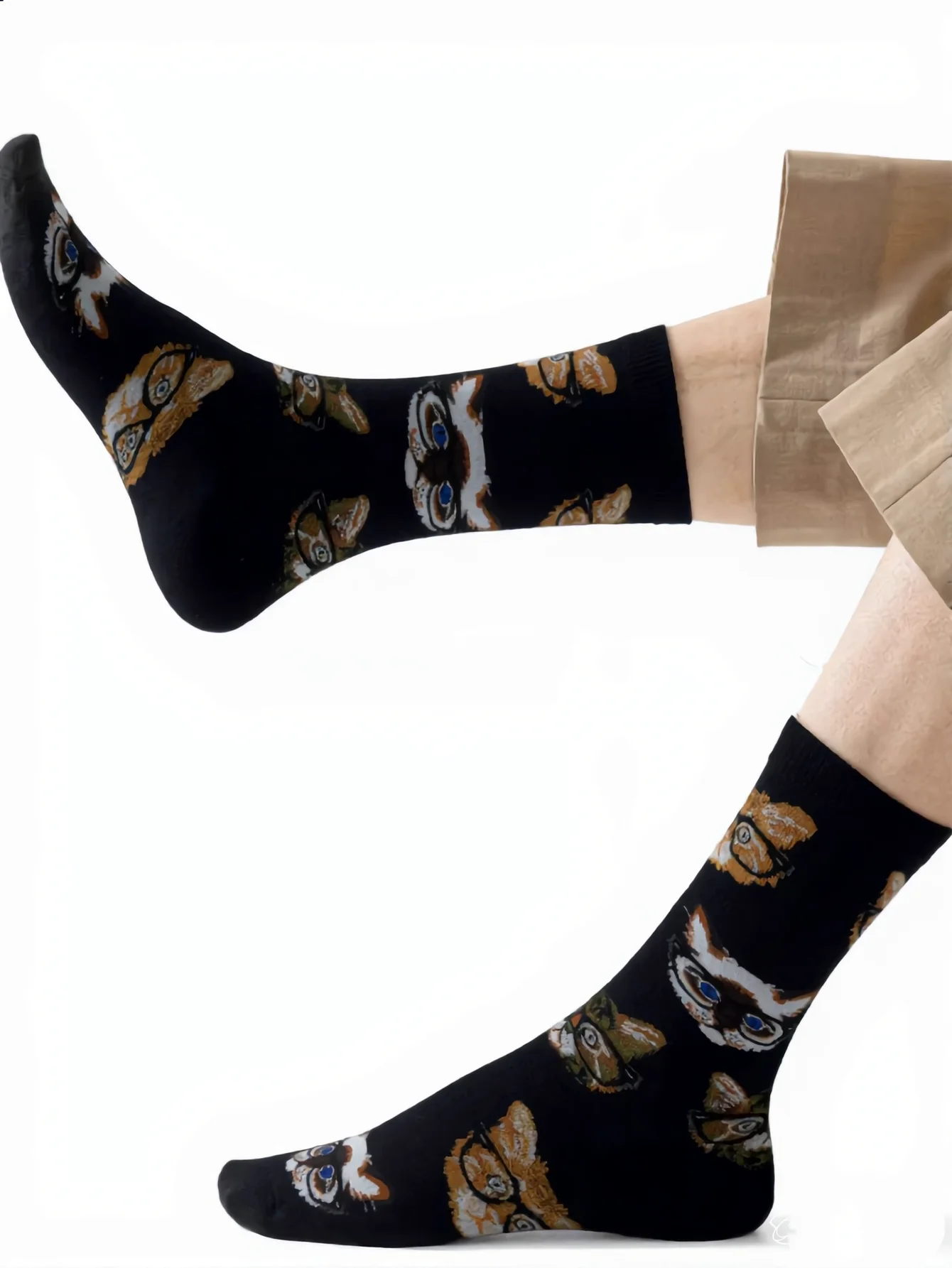 1 Pairs Cute Cat In Glasses Print Crew Cotton Socks Men Funny Smart Cat Novelty Mid Calf Socks Soft Casual Skateboard Socks
