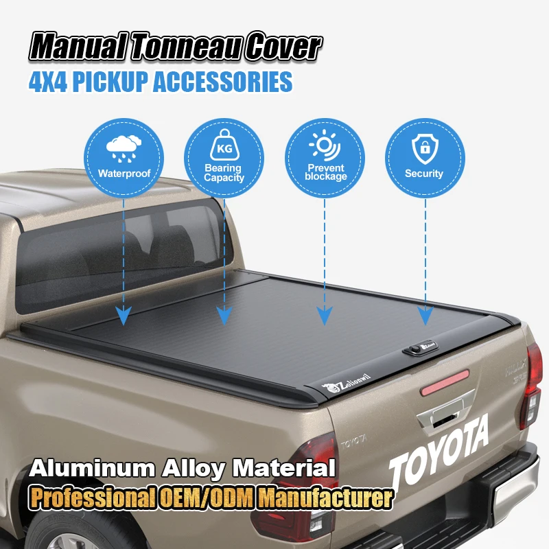 Chinese manufacture retractable pickup truck bed cover roller lid for Toyotas Hilux manual tonneau 