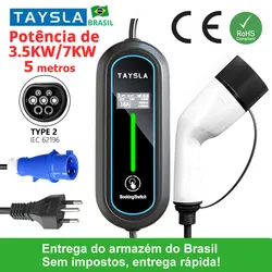 TAYSLA 3,5KW/7kW parede de 5 metros montado cabo de carga EV com conexão brasileira portátil para veículo elétrico de carro