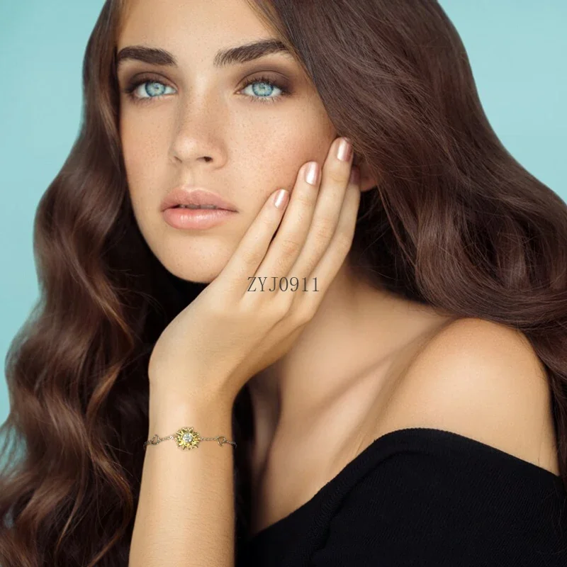 مويسانيتي سوار للنساء عباد الشمس أصيلة 925 فضة المرأة اليد معتمد سوار على شكل قلب فتاة مجوهرات