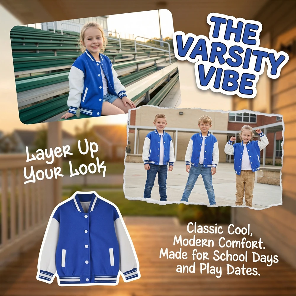 Custom Text Baseball Jacket Boy Girl Loose Sport Coat Children Blank Print Your Own Design Personalized Logo Name Photo