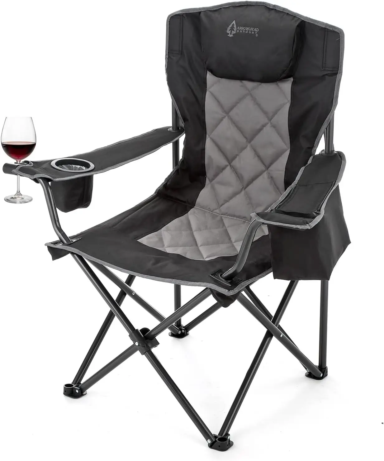 Portable Folding Camping Quad Chair w/ 6-Can Cooler, Cup & Wine Glass Holders, Heavy-Duty Carrying Bag, Padded Armrests