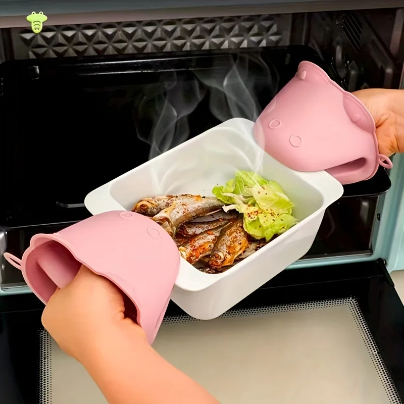 

1pc Silicone Heat-Resistant Baking Anti-Scald Tongs Microwave Oven Mitt Thickened Heatproof Temperature Resistant Kitchen Gloves