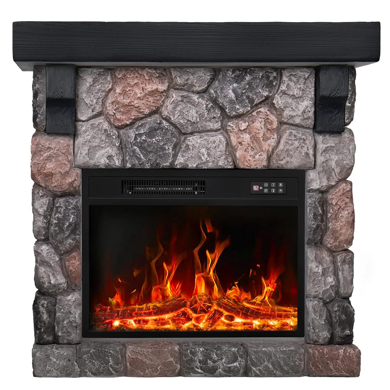 36 inch Electric Fireplace with Mantel, Faux Stone Finish, New Gray