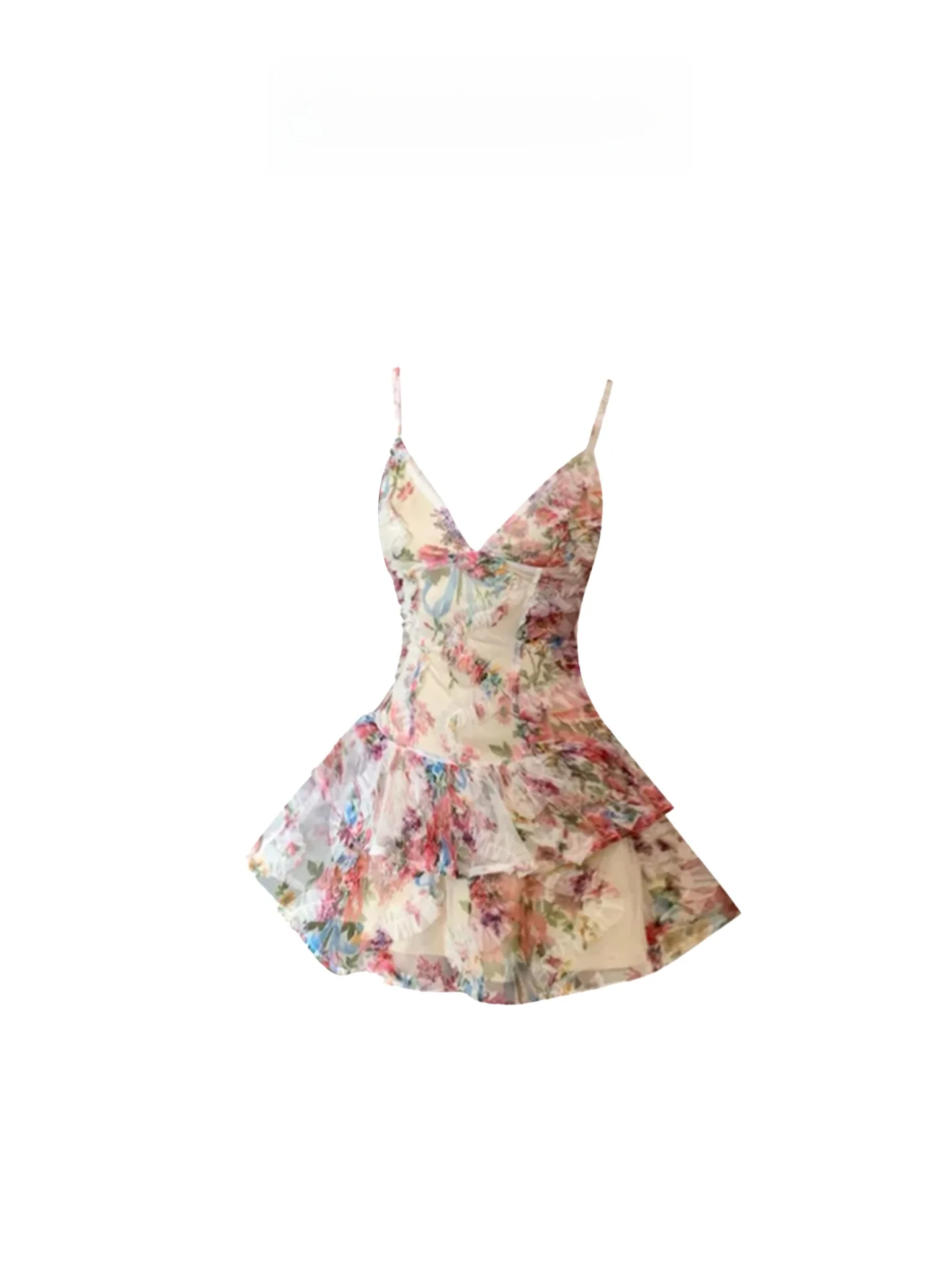 

HEZA Floral Print V-Ne Strapl Dr Women's Holiday ort Skirt A-Line Silhouette French Sle No Brand Registered Trade...