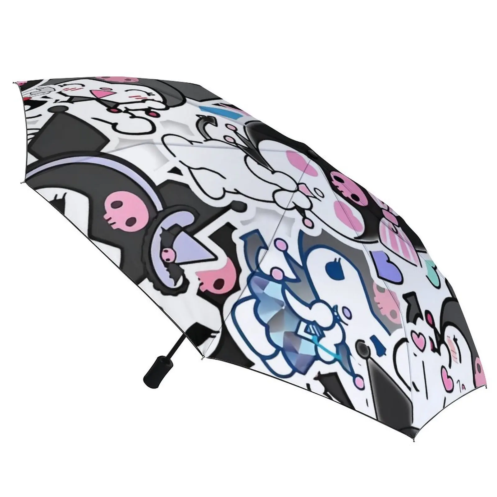 

8-Rib 3 Fold Auto Umbrella Protection Rain And Sun Kawaii Kuromi Japanese Cute Cartoon Purple Umbrella Strong Folding Umbrellas