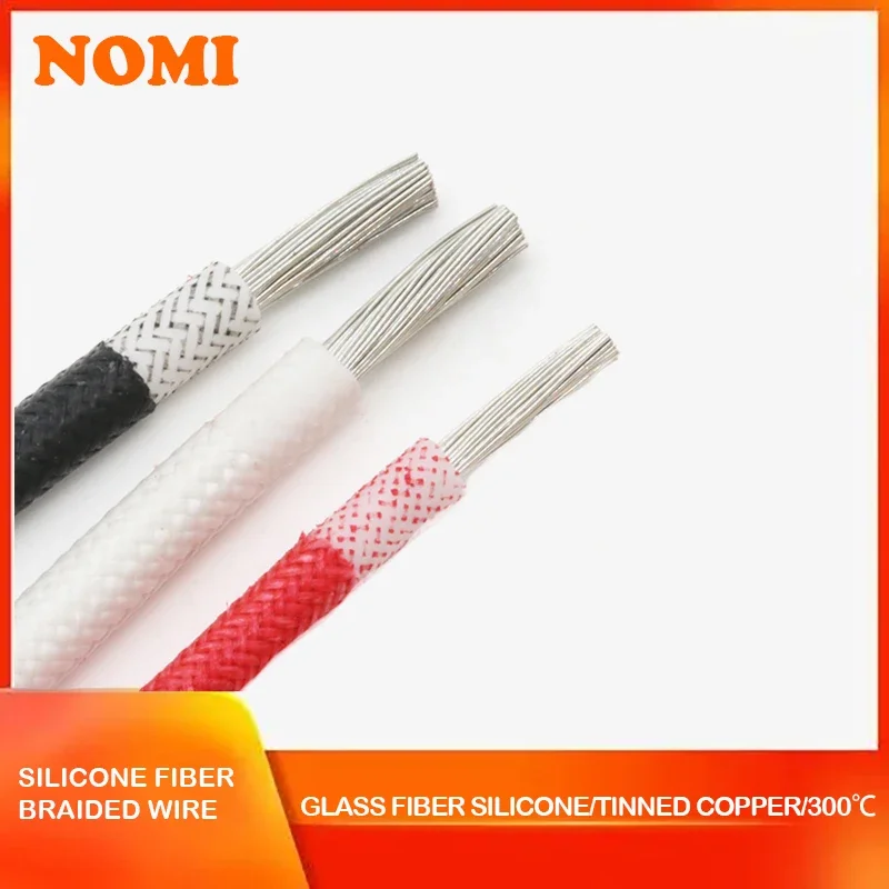 2/5/10m High Temperature Resistant Silicone Wire 300°C Copper Cable Fiberglass Braided Insulated Warm Floor Heat Element Line