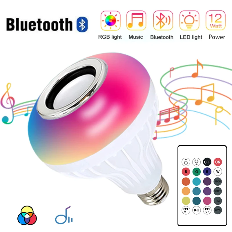 

Bluetooth Музыкальная лампа с дистанционным управлением Светодиодный музыкальный динамик Rgb Красочная лампа E27 12 Вт Светодиодная лампа RGB APP с регулируемой яркостью для домашней вечеринки