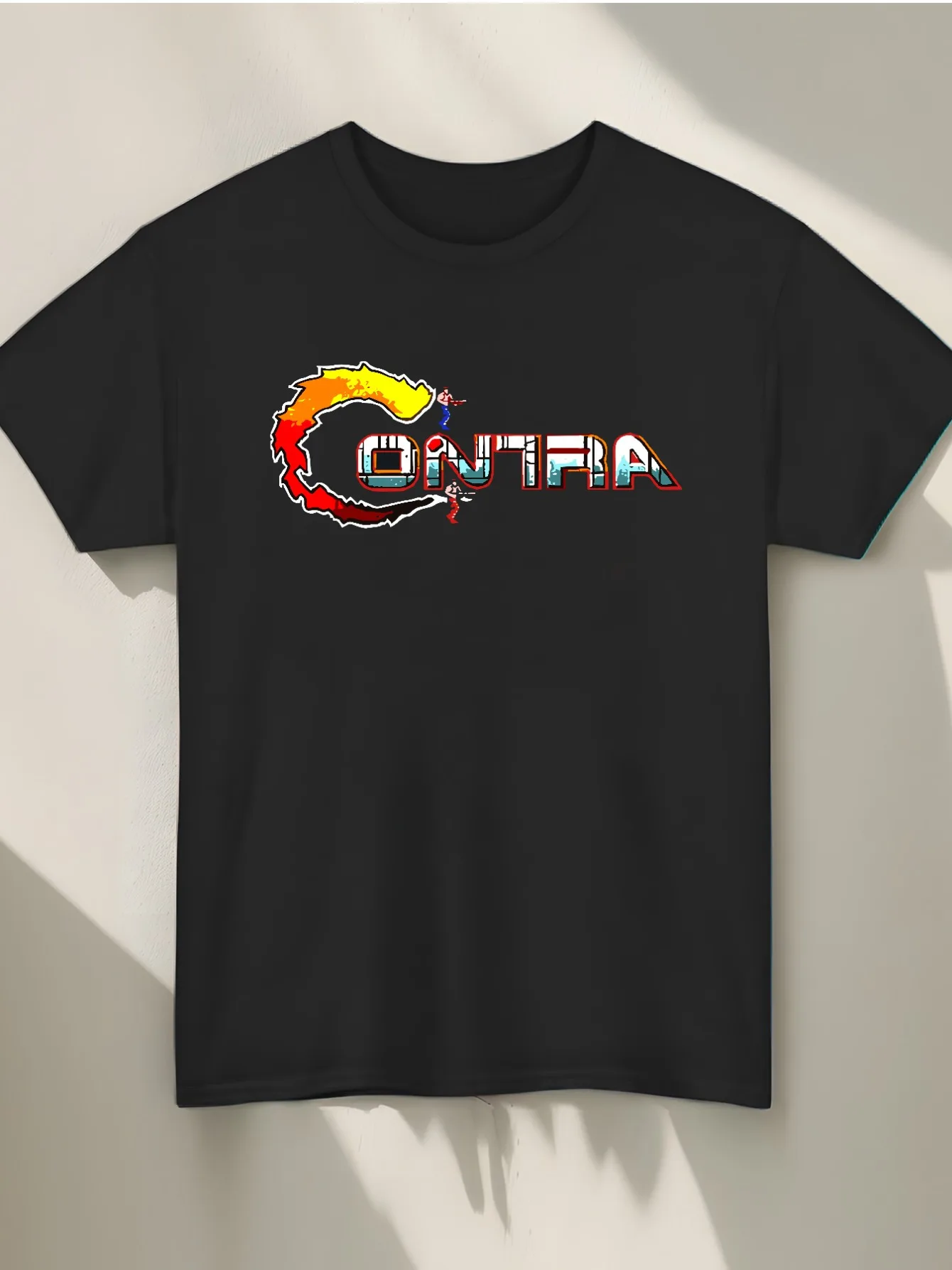 Men's Women's Retro Contra Video Game T-Shirt Classic 8-Bit Iconic Logo Print Soft Cotton Casual Tee for Outdoor Activities