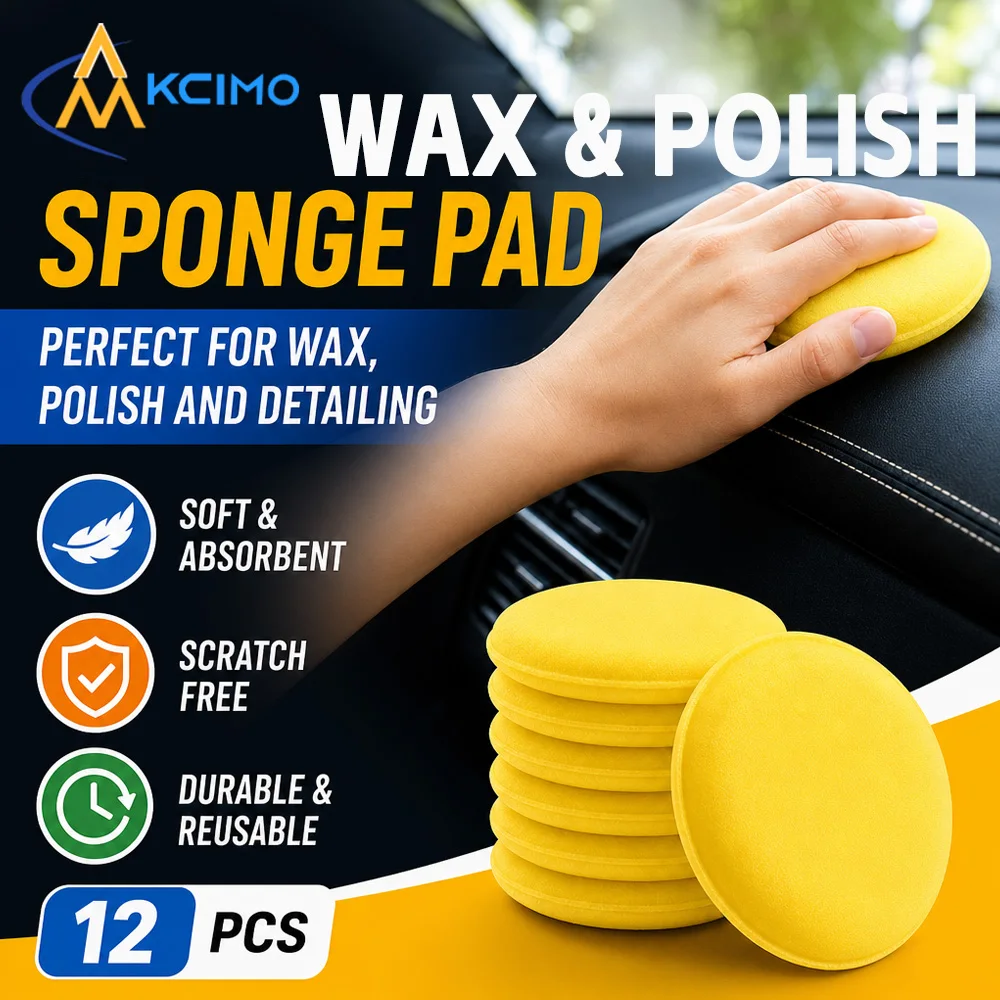 12Pcs Reusable Yellow Round Polishing Sponge Foam Wax Applicator Pad Kit for Car Detailing Wax Glaze and Sealant Coating