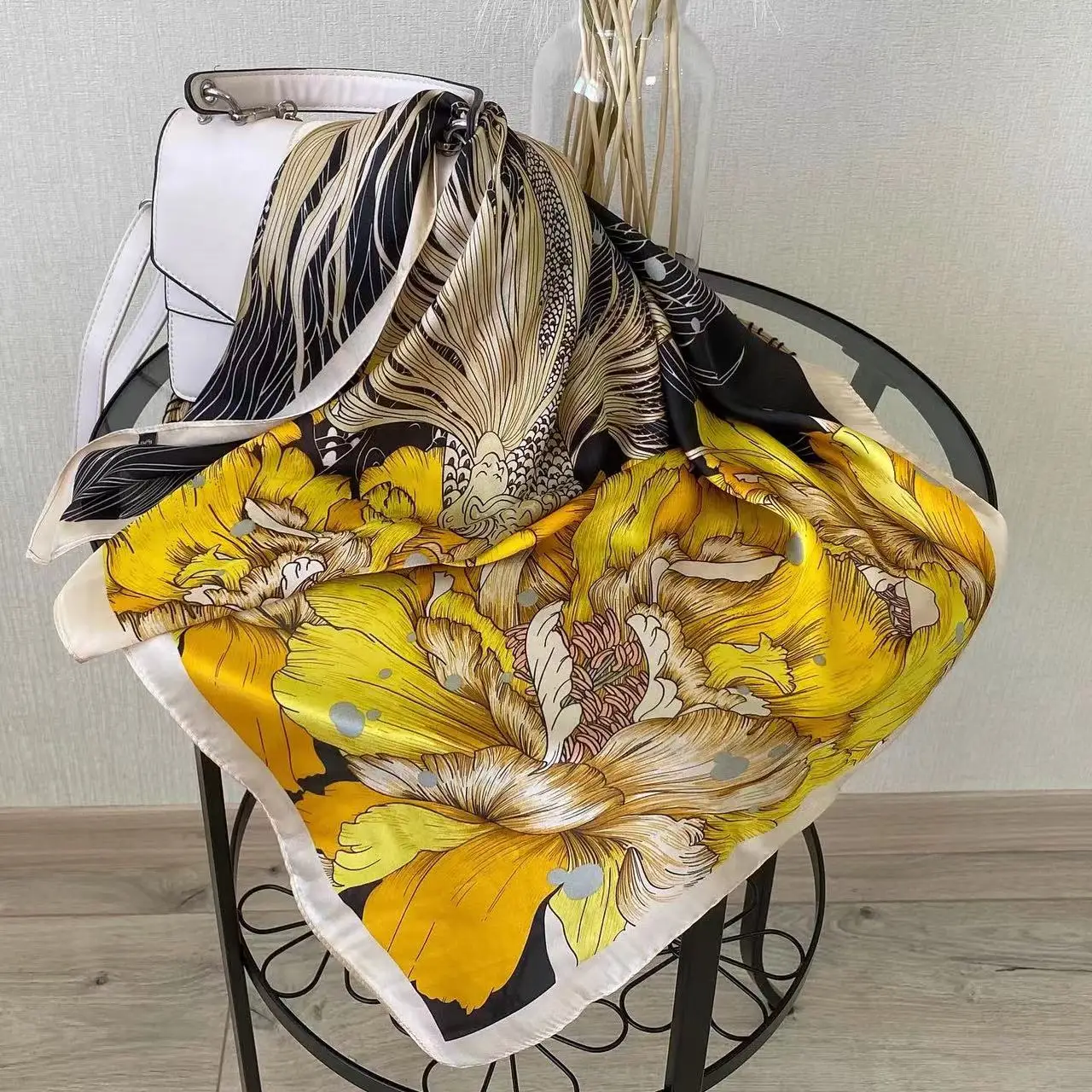 Houndstooth Scarf Luxury Brand Silk Women Satin Hijab Scarf Female 70*70cm Square Shawl Headband Scarfs for Ladies Handkerchiefs