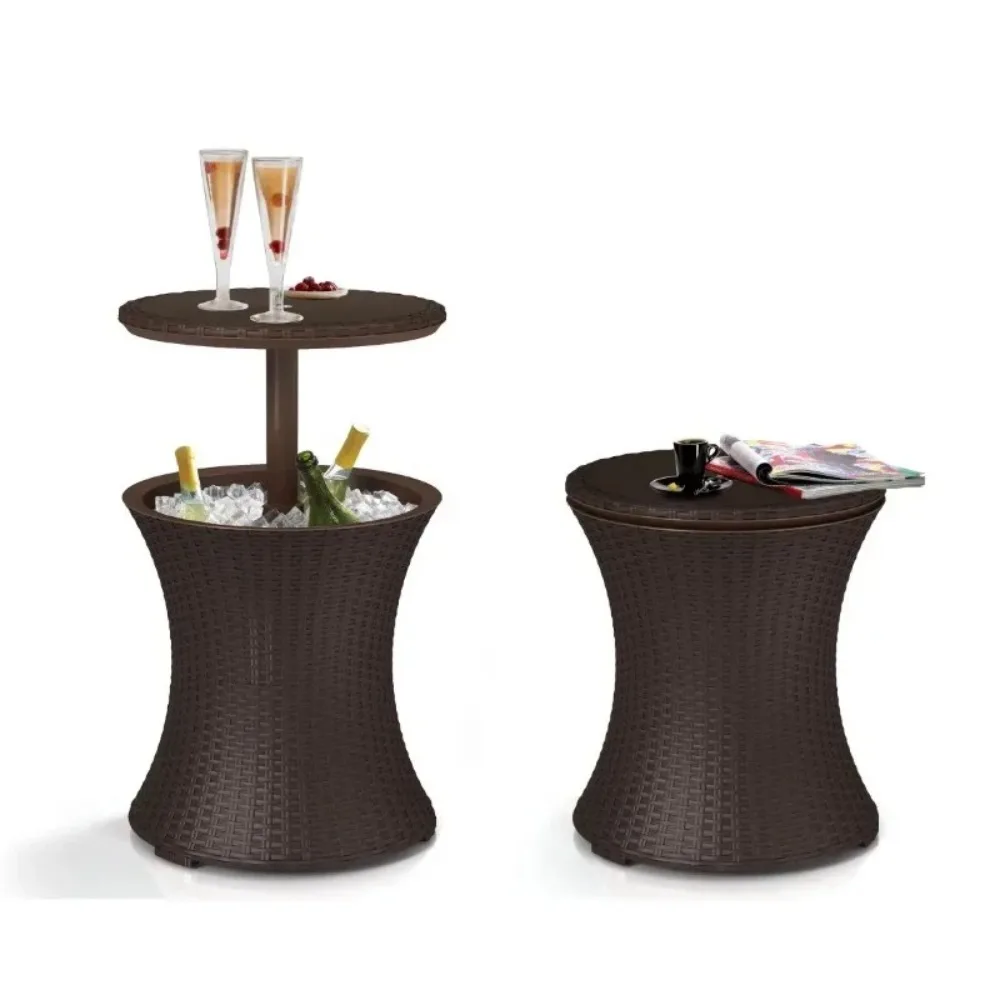 

Rattan Ice Bucket Outdoor Three-piece PE Imitation Rattan Bar Table Rattan Lift Ice Bucket Wine and Beverage Ice Wine Device