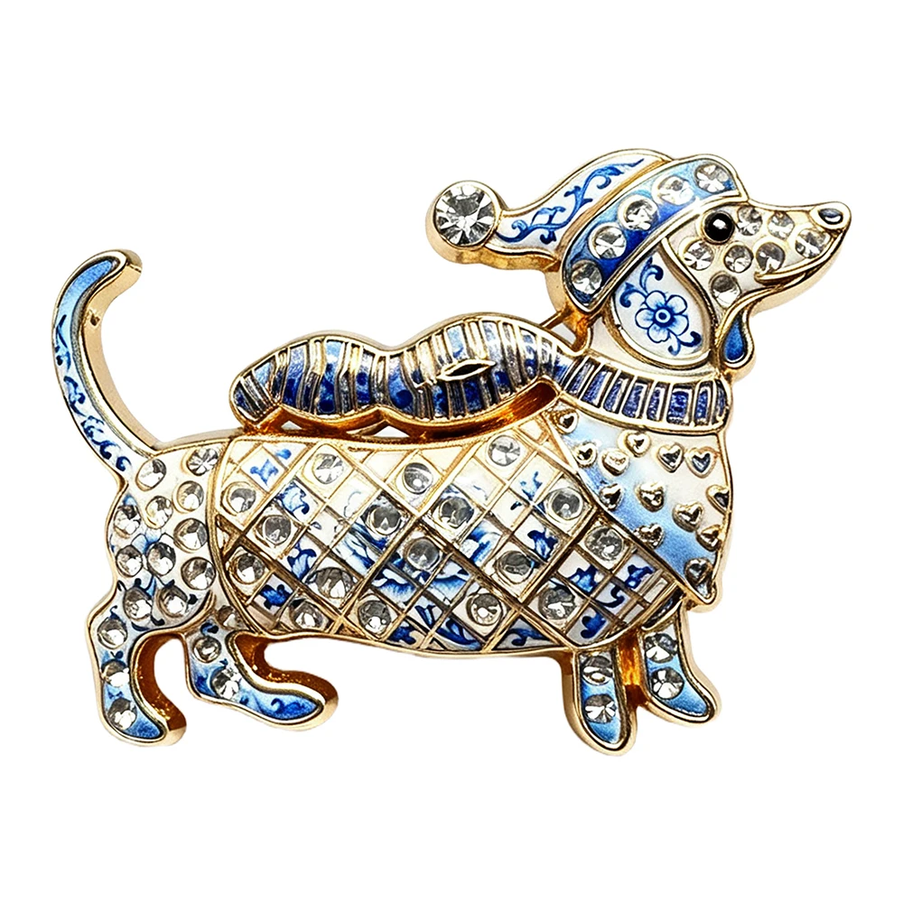 Wuli&baby Niedliche Weihnachts-Hundebroschen für Frauen Unisex 2-farbige Strass-Dackel-Tierbroschen für Neujahrspartys