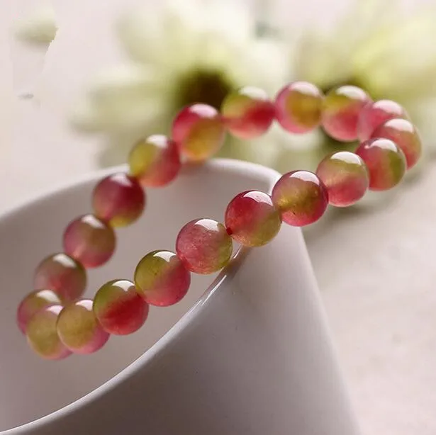 10mm Watermelon skin quartz bead Gemstone Mala Stretchy Bracelets Link Classic Wrap Bohemian Adjustable Prayer