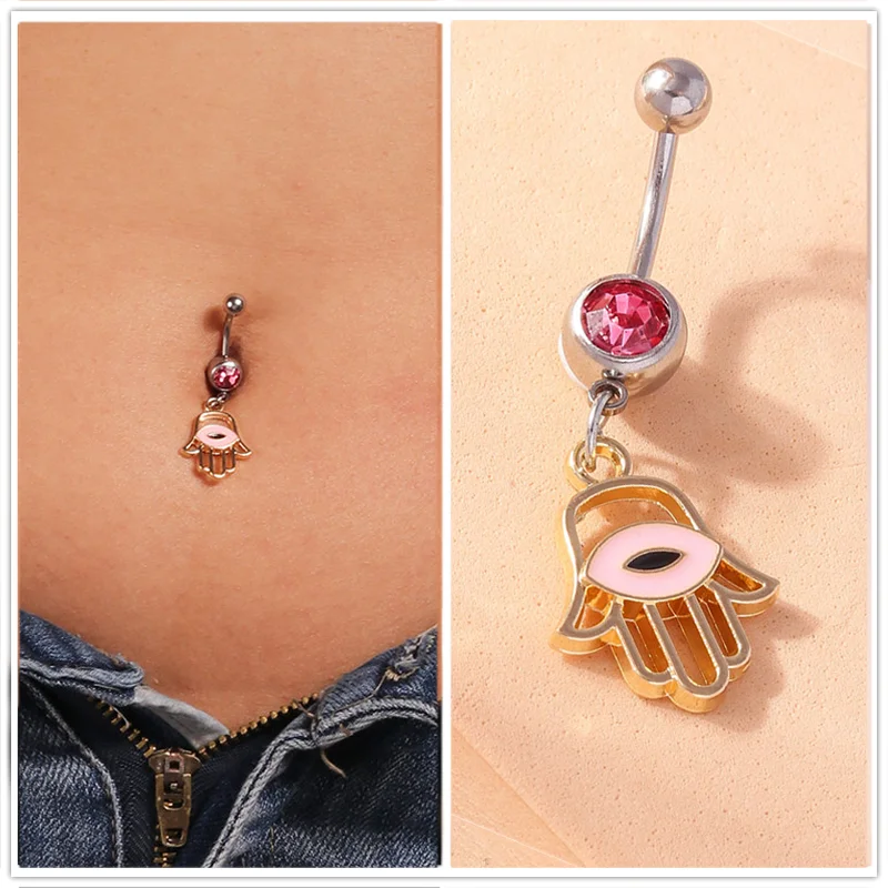 Aihua Böhmen Hamsa Hand baumeln Nabel Ring Chirurgenstahl türkische glückliche blaue Augen Bauchnabel Ring Piercing Ombligo Körperschmuck – Detail 7