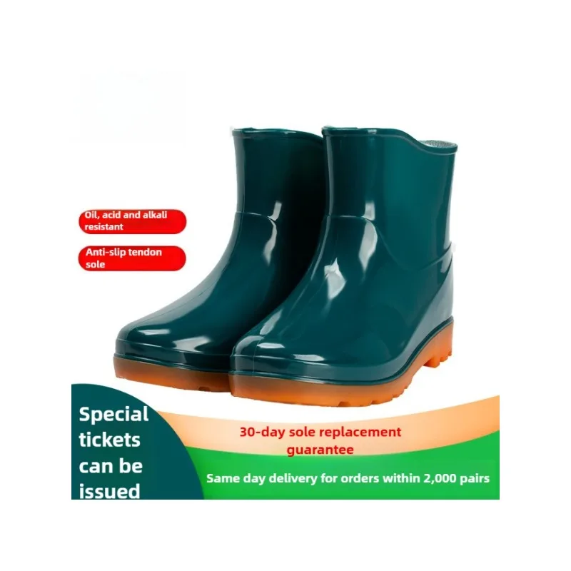 Zapatos de seguridad para hombre, Botas de lluvia antideslizantes de goma de PVC azul a media pantorrilla cortas para mujer, calzado de trabajo de cocina, cómodo y transpirable