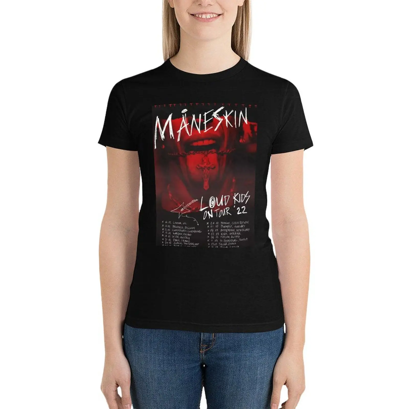 Camiseta de Maneskin Tour feminina, roupas estéticas, camisas vintage, camisetas gráficas, camisetas brancas, roupas fofas