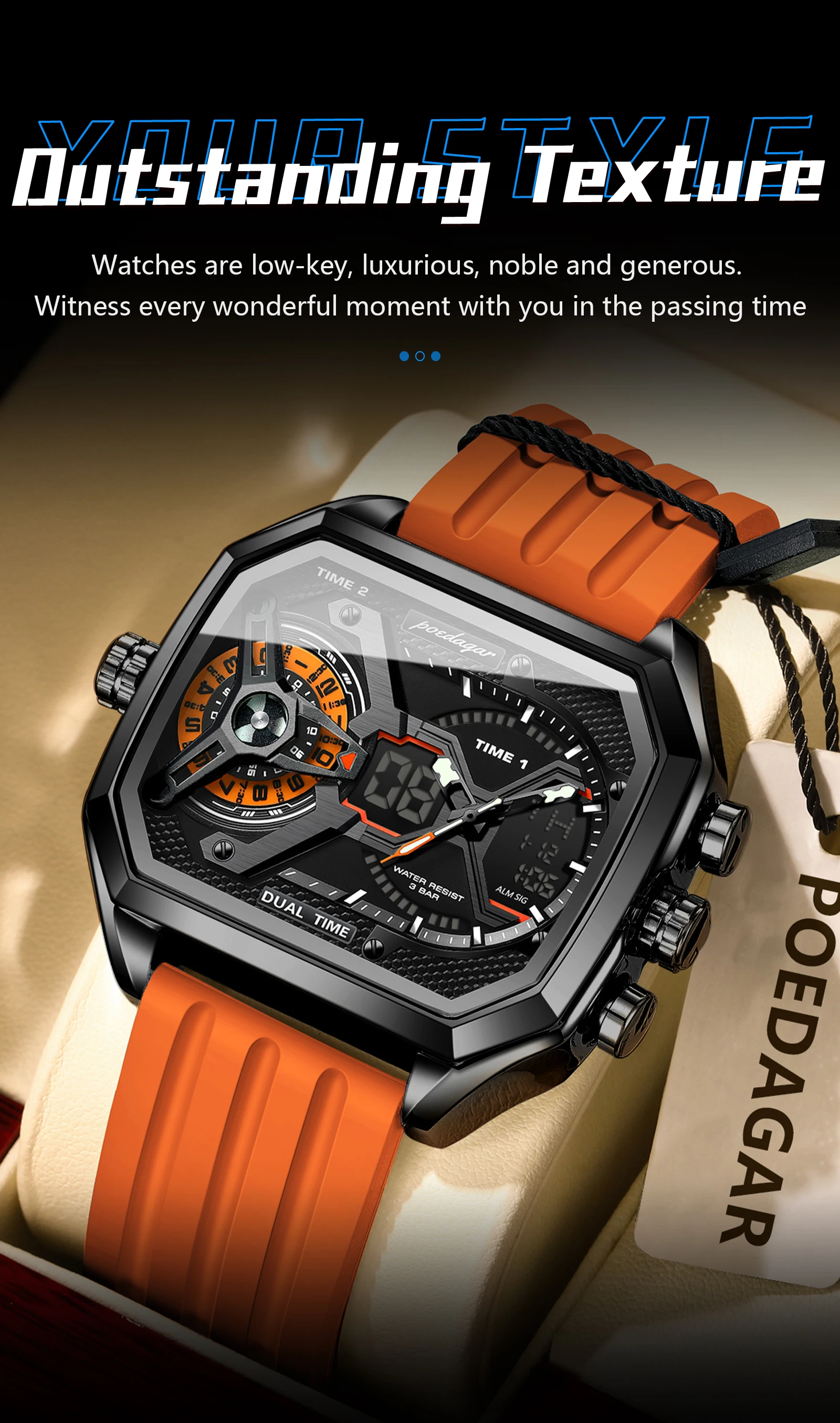 POEDAGAR Sport Männer Armbanduhren Datum Woche Leuchtende LED Mode Mann Uhr Silikon Armband Elektronische Dual Time Quarz herren Uhr – Detail 18