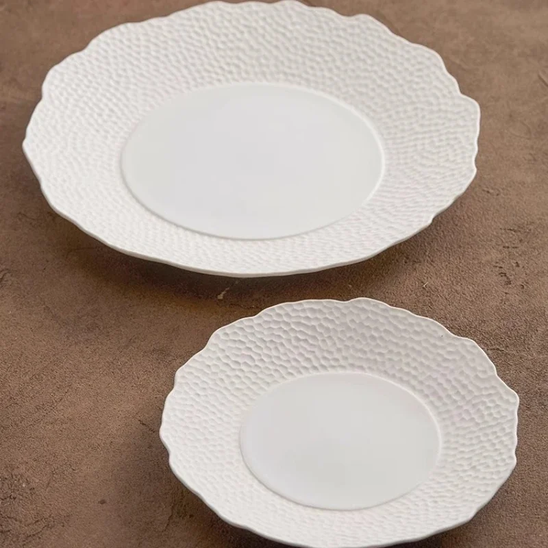 Stone Edge Main Dish Plate Pasta Steak Plate Dessert Sushi Dish Round Specialty Tableware Ceramic Dining Plate Kitchen Supplies
