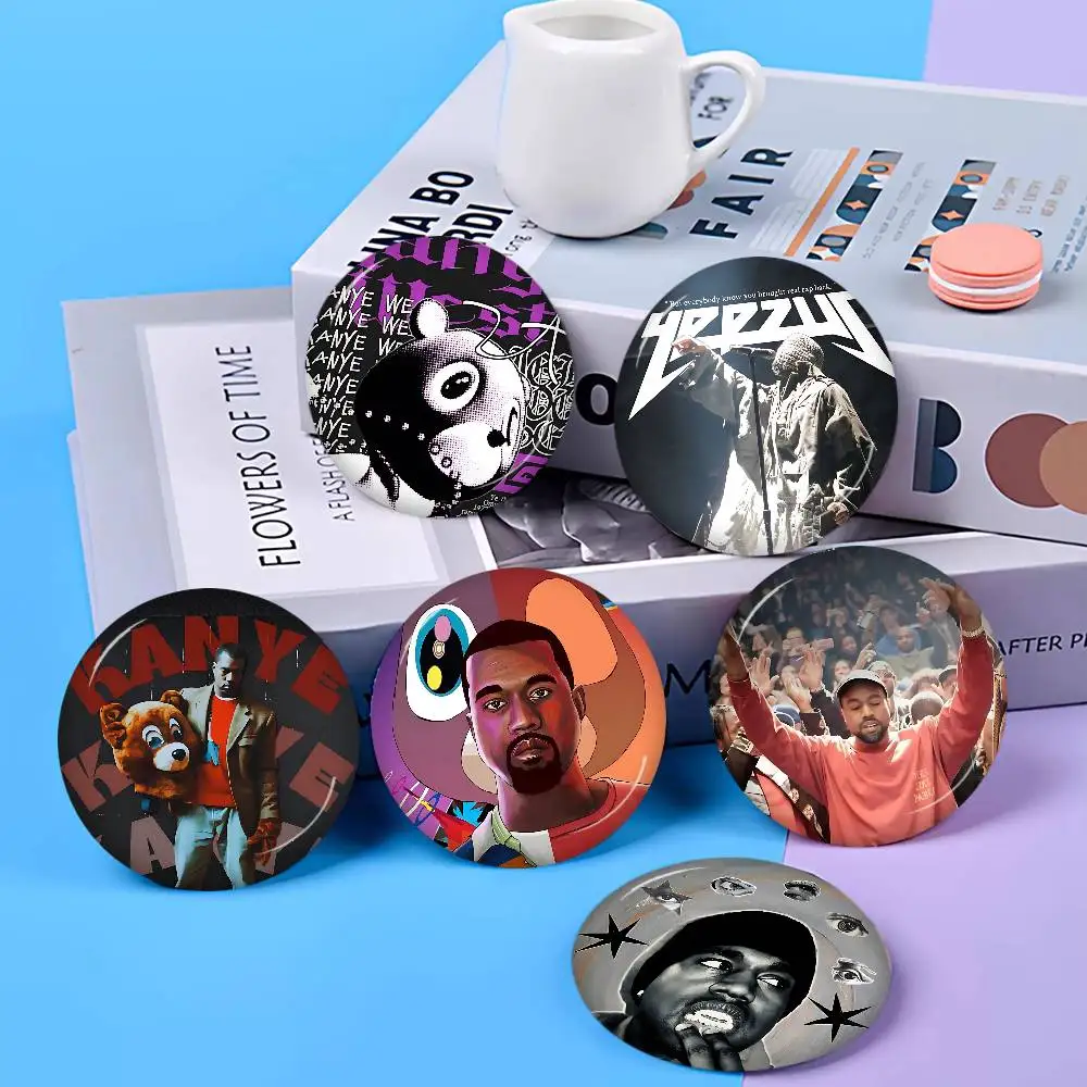 Classic Rapper K-Kanye W-West Y-Ye Cartoon Brooches Badge Round Handmade Brooch Lapel Pins Jewelry for Backpack Clothes Gifts