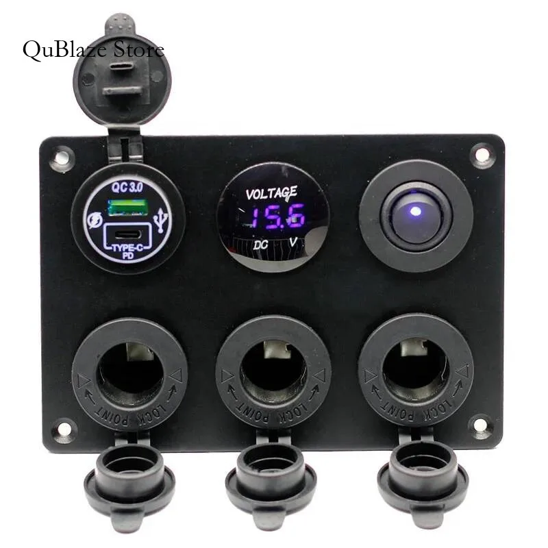 

Розетка 12 В/24 В 3 Адаптер прикуривателя с зарядным устройством QC3.0USB Светодиодный вольтметр и кулисный переключатель ВКЛ-ВЫКЛ Multi-F