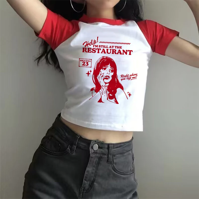 

Women Y2k Clothes Art Printed Fans T Shirt Crop Tops Gothic Vintage Girls T Shirts 2000s Grunge Tshirt Streetwear