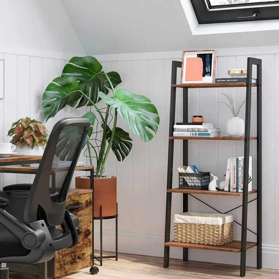 4-Tier Ladder Shelf, Bookcase, Bookshelf, Storage Rack, For Plants, Living Room, Kitchen, Hazelnut Brown