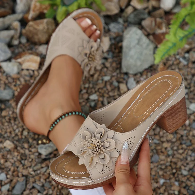 Zapatos sencillos de alta calidad para mujer, sandalias romanas Retro de verano, sandalias informales con cuña de flores, zapatillas con plataforma para mujer