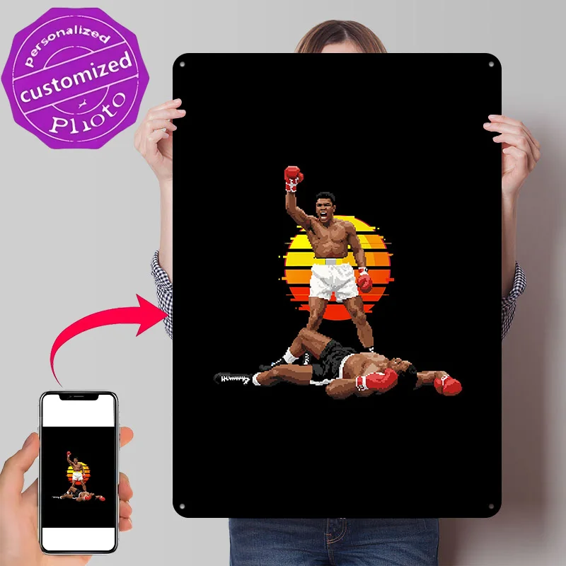 Big Boxing Pixel Art 3D Printed Texture Poster Personalized Wall Art Retro Metal Tin Signs for Decor Room Bedroom Decorations