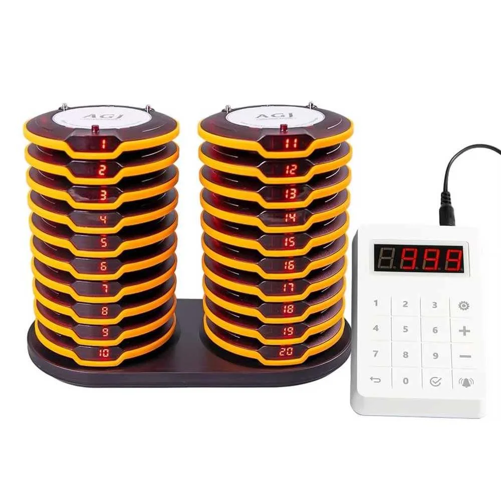

Waterproof Wireless Pager System For Restaurants New Arrival 20 Coasters Beepers Buzzer For Cafe Clinic Food Shop