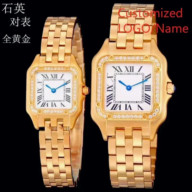 Stylish Panthere Inspired Couple Watch Precise Quartz Movement Elegant Yellow Gold Diamond Bezel Wear Resistant Silver Stainless view 2
