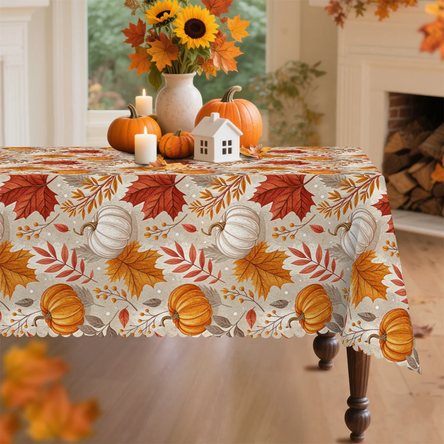 Pumpkin Leaf and Wheat Ear Tablecloth - Suitable for rectangular and round dining tables.