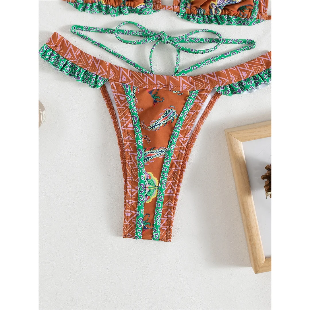 5 Farben, sexy, bedruckter Bikini mit Rüschen, Damen-Badebekleidung, zweiteiliger Bikini, Badeanzug, Badebekleidung, Modell V4651. – Detail 32